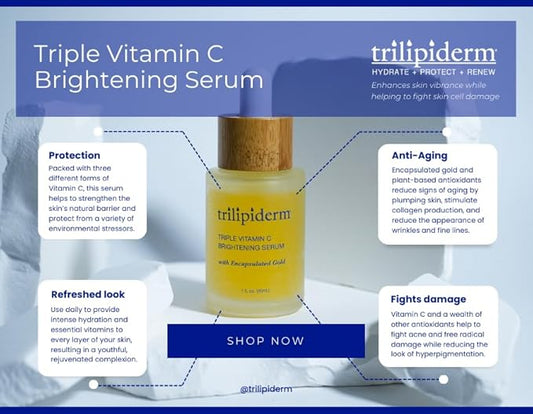 Trilipiderm Triple Vitamin C Serum W/Hyaluronic Acid & Encapsulating Gold, Skin Firming Moisturizer for Anti Aging Skincare Routine, Minimizes Fine Lines, Boost Collagen & Evens Skin Tone