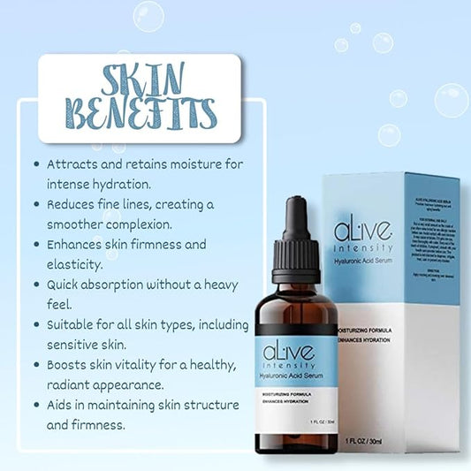 Hyaluronic Acid Serum Skincare Alive Intensity – Deep Hydration, Anti-Aging & Wrinkle Reduction – Lightweight, Fast-Absorbing Formula – 30ml