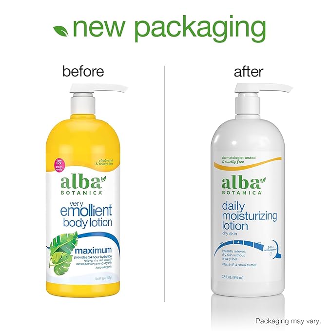 Alba Botanica Daily Moisturizing Lotion, Dry Skin, with Vitamin E and Shea Butter, 32 Oz (Packaging May Vary)