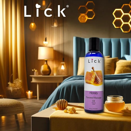 Honey Flavored Massage Oil for Couples – Edible Massaging Lotion with Vitamin E and Sweet Almond and Coconut Oil is Non Sticky and Gentle on Skin – Natural, Relaxing and Vegan Friendly (4 oz)