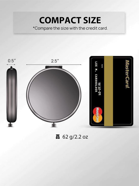 Compact Mirror, Set of 2 Double-Sided 1X/2X Magnifying Purse Pocket Makeup Mirrors(Round, Onyx Black)