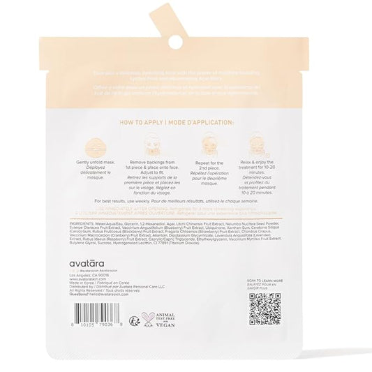 Avatara Lychee Boba Hydrogel Mask, Facial Masks Skincare Essential, 2-Piece Cooling & Hydrating Skin Care Mask with Multi-Berry Blend Boosting Antioxidant Defense, 30 g, 1-Pack