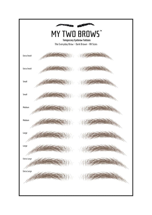 (10 pairs) Dark Brown Temporary Eyebrow Tattoo - Extra Large Size - Waterproof & Smudgeproof - Everyday Brow Style Eyebrow Stickers - Sheet Lasts up to 30 Days - Won't Work on Existing Brows