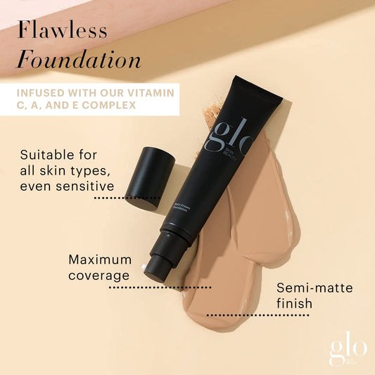 Glo Skin Beauty Satin Cream Foundation Makeup for Face, Honey - Full Coverage, Semi Matte Finish, Conceal Blemishes & Even Skin Tone