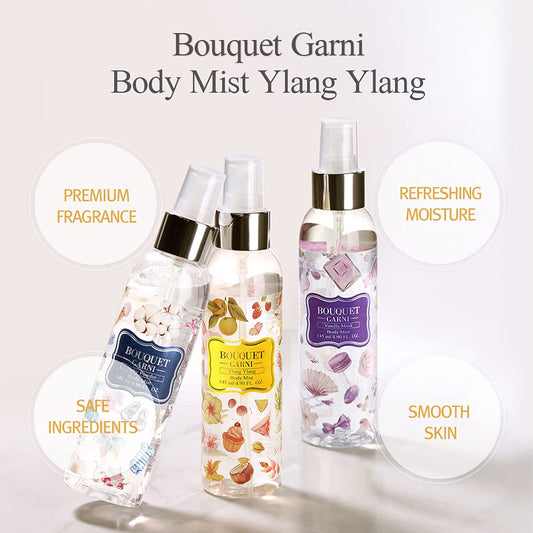 Bouquet Garni Hair & Body Mist Ylang Ylang Fragrance - Long-lasting Moisture & Fragrance, Mist for Women, Low Irritation (Containing Vitamin E, Citrus Acid) - 4.9 oz