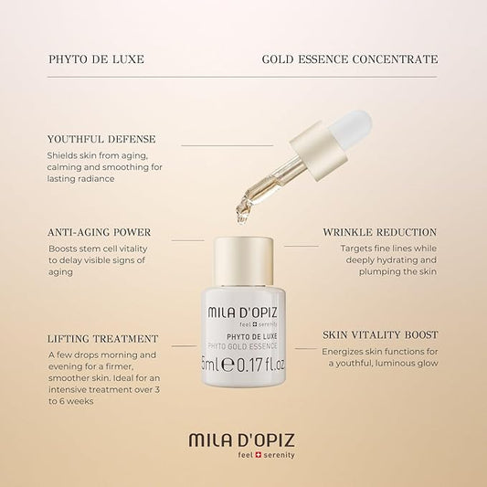 Mila d'Opiz Phyto De Luxe Gold Essence Concentrate - Face Serum for Women and Men - Firming and Anti Aging Serum with Gold and Silk Extracts - 2 pc