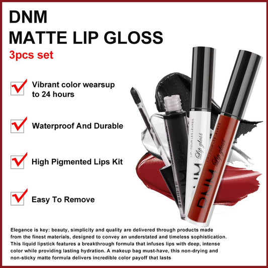 evpct 3Pcs Dark Black White Red Matte Liquid Lipstick Lip Stain Sets for Women Matte+Lipstick Long Lasting Permanent 24 hr Hours Magic Lipstick 24 Hours original Waterproof 17#