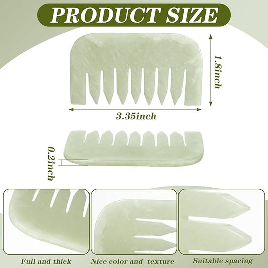 Geiserailie 2 Pieces Jade Combs Massage Stone Hair Gua Sha Scraping Scalp Comb Facial Massage Tool Multifunctional Handheld Head Tools Head Caring Therapy Mother's Day Gift(Square Style)