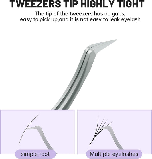 High Precision Lash Tweezers for Individual and Volume Eyelash Extensions Premium Stainless Steel Curved Fiber Tip Professional Isolation Tweezer