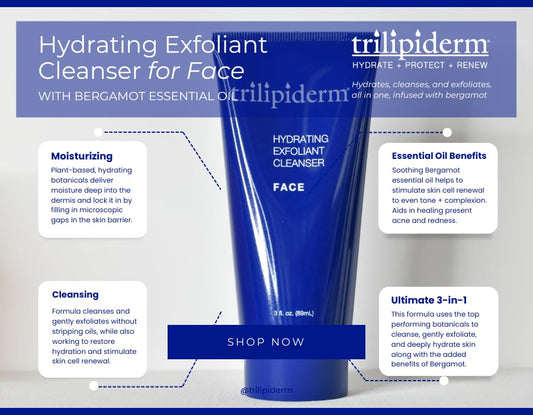 Trilipiderm Hydrating Exfoliant Cleanser – 3-in-1 Face Cleanser, Scrub & Hydrator, Fragrance-Free, Daily Facial Cleanser, Travel Size 3 Ounce Tube