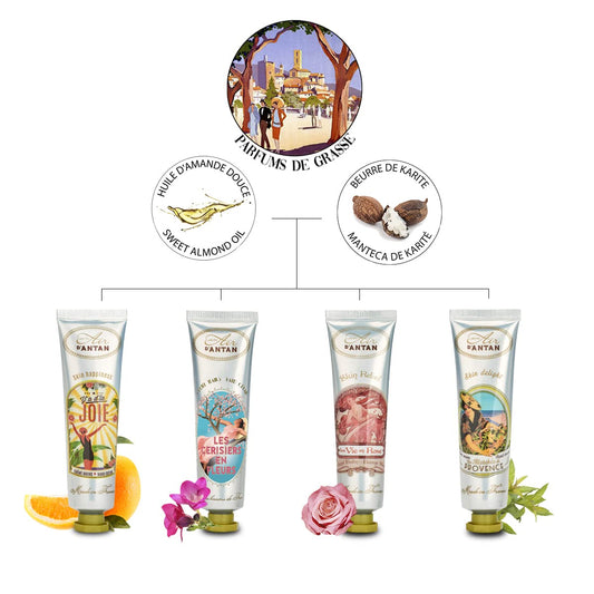 Un Air d'Antan Mom Gift Hand Cream Set - 4 Piece Hand Lotion Gift Set for Women - Working Hands Hand Cream- Shea Butter, Sweet Almond Oil Include Scents of Verbena, Floral, Rose, Cherry Blossom