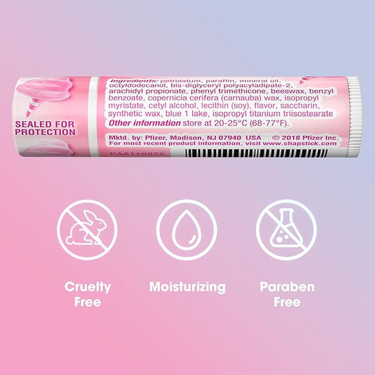 ChapStick Lip Balm, Cotton Candy – Fun & Yummy Moisturizing Lip Care for Dry, Cracked Lips, 0.15 Oz Ea