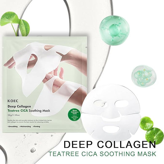 Deep Collagen Overnight Face Mask - Tea Tree CICA Hydrating Overnight Hydrogel Mask, Collagen Overnight Mask Anti Wrinkle Lifting, Collagen Face Mask Improve Elasticity, Firming (Green)