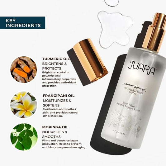 Juara Kartini Body Oil — Deluxe Hydration for Skin, Hands, Feet, Hair — Dry Skin Therapy — Moisturizing Treatment — Fast Absorbing — Cruelty Free, Paraben & Sulfate Free, Vegetarian — 4 oz
