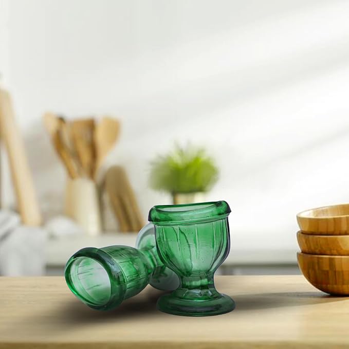 Glass Eye Wash Cup for Keep Your Eyes Clean and Healthy | Soothing Relief from Allergens Irritants Makeup Dust Dry Eyes | Eye Shaped Rim Snug Fit Set of 2 (Light Green)
