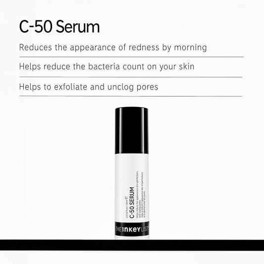 The INKEY List C-50 Serum 30ml, Blemish Night Treatment, Unclogs Pores, Fragrance Free, Suitable For All Oily Skin