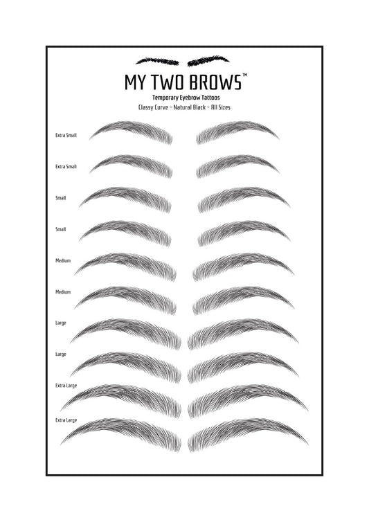 (10 pairs) Natural Black Temporary Eyebrow Tattoo - Extra Large Size - Waterproof & Smudgeproof - Classy Curve Style Eyebrow Stickers - Sheet Lasts up to 30 Days - Won't Work on Existing Brows