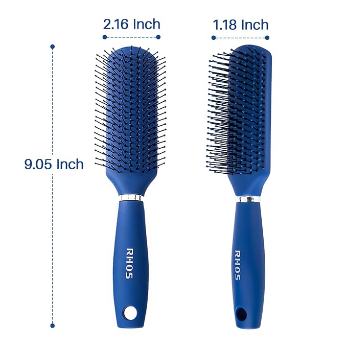 RHOS Hair Brush for Men - Detangler and Styling Brush with Nylon Bristles for Wet and Dry Hair, Massage Function, Suitable for Bangs, Thin, Short, and Thick Hair (1 Pack - Blue)