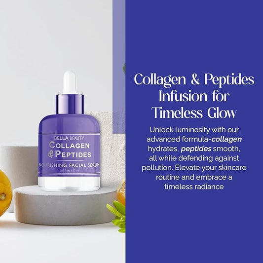 Bella Beauty Collagen & Peptides Nourishing Facial Serum - Stimulates Collagen, Reduces Fine Lines & Wrinkles, Deeply Hydrates - Dermatologist Tested, Korean Skin Care for All Skin Types - 1.69 Fl. Oz