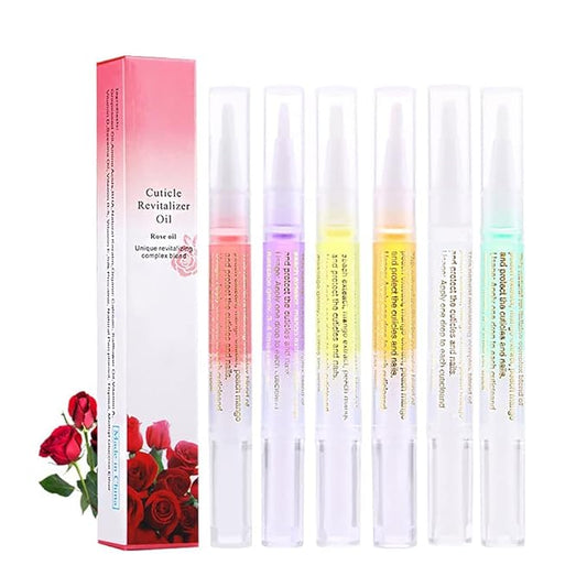 6Pcs Nail Cuticle Oils Nutrition Oil Pen and Chrome Nail Powder for Beautiful Mirror Effect Chrome Powder