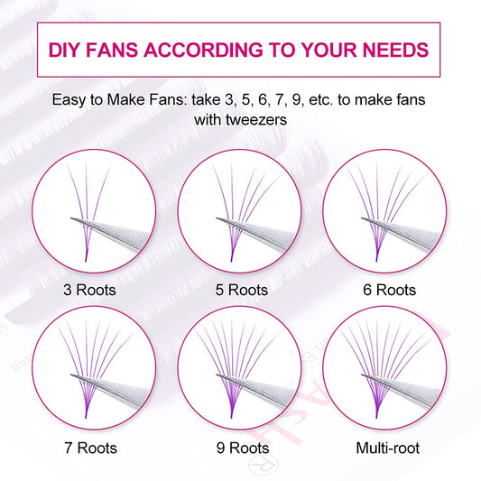 Easy Fan Volume Lashes D Curl Mixed Tray Purple Volume Eyelash Extensions 8-14mm Rapid Blooming Lash Extension Supplies by FADLASH (Purple 0.07-D-Mix)
