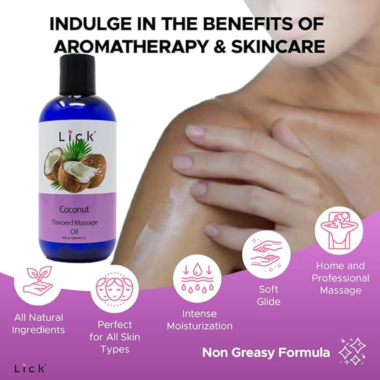 Lick Coconut Escape Massage Oil – Nourishing, Non-Sticky, Vegan, Perfect for Relaxation, 8 oz