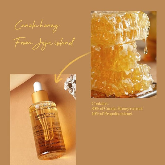 Canola Honey Propolis Super Glowing Ampoule 1.69 fl. oz /50ml Korean Skin Care, Glow Boosting / Visibly Firms, Smoothes and Boosts Radiance