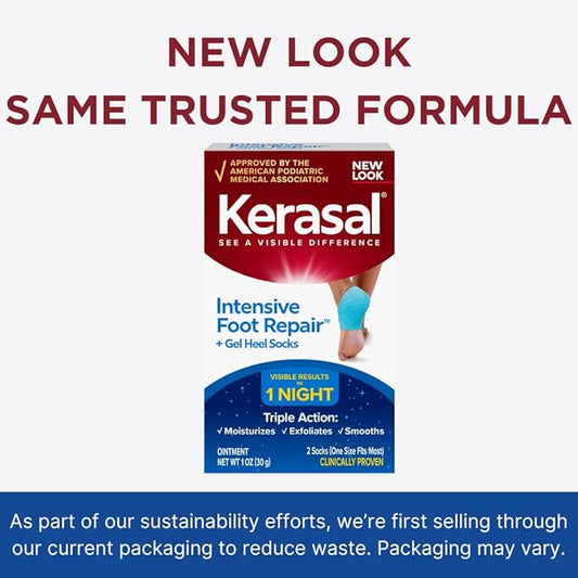 Kerasal Intensive Foot Repair Skin Healing Ointment, 1 Oz and Moisturizing Gel Socks, One Pair (Packaging May Vary)