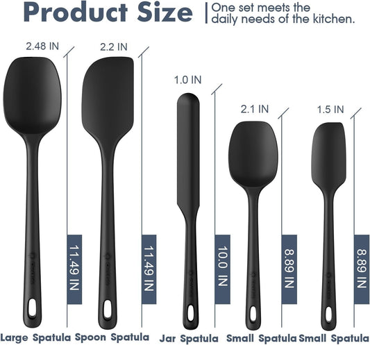 5 Pieces Silicone Spatula Set, Food Grade Rubber Spatula, Upgrade Strong Handle with Ergonomic Grip, Heat Resistant Up to 600°F for Nonstick Cookware, Cooking Black