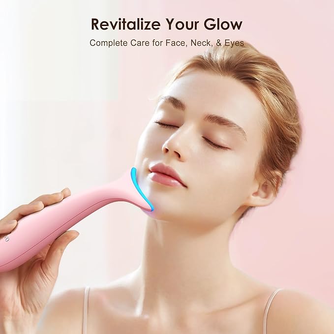 Facial and Neck Massager for Face, Neck - Skin Lifting & Firming - Wrinkle & Dark Circle Reducer - at Home Skin Care Face Sculpting Tool and Neck Massager-Pale Pink