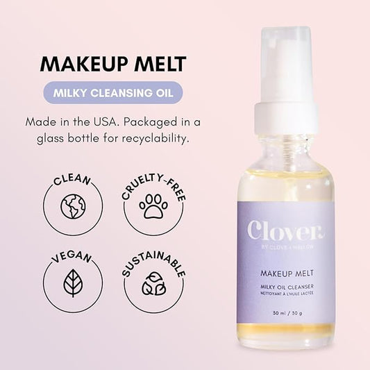Clover Makeup Melt Milky Cleansing Oil | Gentle Makeup Removal, Skin-Friendly Formula and Residue-Free Rinse | Cruelty-Free & Vegan Face Oil
