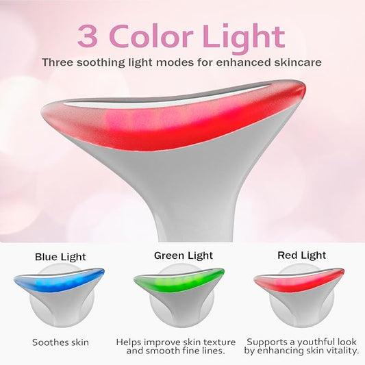 3-in-1 Portable Face and Neck Massager Tool with LED, Red Light Therapy, Vibration & Thermal Functions for Skin Care, Lifting & Firming, Galvanic Facial Machine.