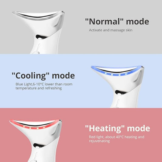 Ms.W Red Light Neck Face Massager, Facial Massager with Hot & Cold Modes for Skin Care, Vibration for Skin Tightening and Rejuvenation(White)