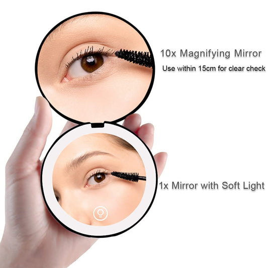 Compact Mirror with LED Light,1x/10x Magnifying Rechargeable Mirror,3.5in, Dimmable Travel Mirror for Purse,Pocket,Handheld 2-Sided Makeup Mirror