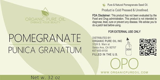 organic pure oil Pomegranate Seed Oil-100 percentage Pure and Organic Sourced From Seed Unrefined,Extra Virgin,Cold pressed Therapeutic Premium Grade A Rich with Antioxidants 32 OZ for Skin Face Hair Nails Cuticles By Organic Pure Oil,POMEGRANATE 32 OZ