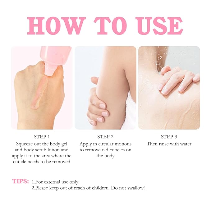 Body Scrub & Body Gel 2 in 1, Body Exfoliator Pink Frosted Salt Texture Effectively Removes Old Cuticles Clear Exfoliating Gel Deep Moisturizing Soothing Skin