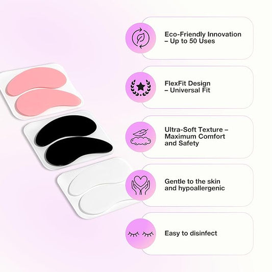 Curacoro Reusable Eye Pads, Silicone Under Eye Patches Lash Lift Cover Eyelash Extension | Soft Pads for Sensitive Skin during Eyelash Perm Lamination & Lash Extensions Remover (Pink, Style 3)