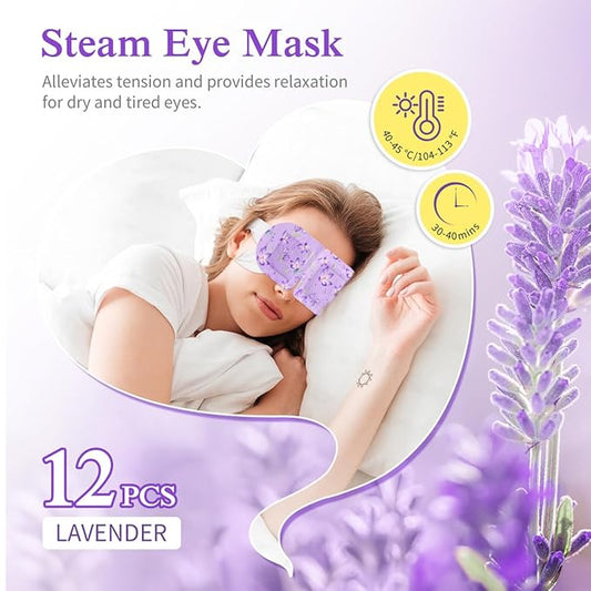 Steam Eye Mask, 12 Pack Lavender Heated Eye Masks, Disposable Moist Heat Compress for Dry Eyes, Warm Sleep Eye Mask for Puffy Eyes and Relief Eye Fatigue