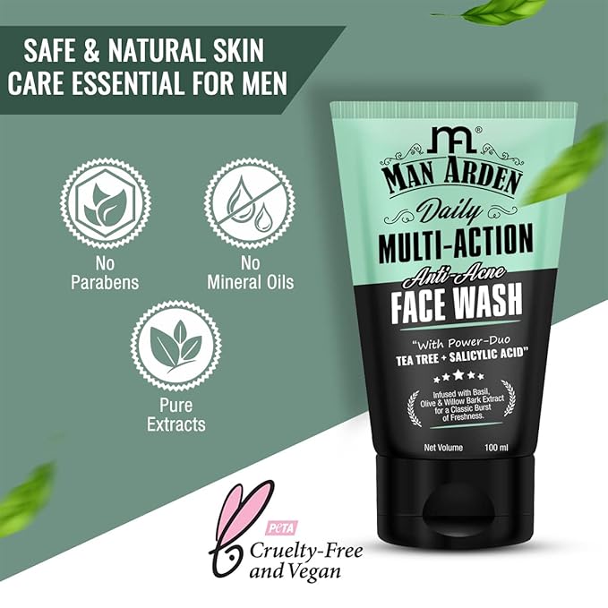 Man Arden Daily Multi-Action Anti Acne Face Wash For Oily Skin | With Power Duo Tea Tree for Acne-Prone Skin, 100 ml