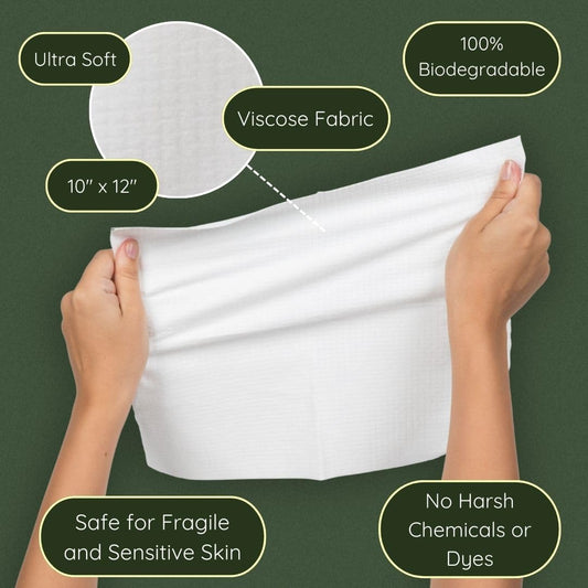 Clean Facial Towels for Sensitive Skin, 100% USDA Biobased Face Towels, 50 Count, Ultra Soft, Makeup Remover Dry Wipes, Viscose