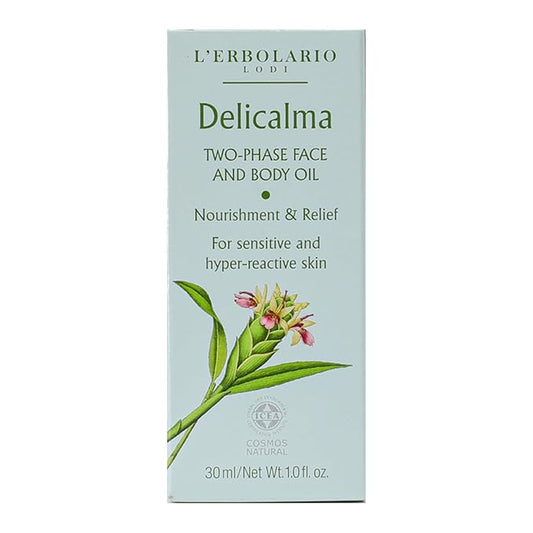 L'Erbolario Delicalma Two-Phase Face And Body Oil - Ginger Extract protects The Skin - Plum And Sunflower Oil Provide Organic Nourishment And Relief - For Sensitive And Hyper-Reactive Skin - 1 Oz