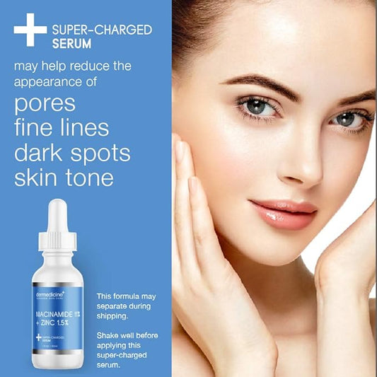 Niacinamide 11% + Zinc 1.5% Super Charged Serum | May Help Improve The Appearance of Pores, Skin Texture, Fine Lines & Dark Spots for a More Clear & Radiant Complexion | 1 fl oz / 30 ml