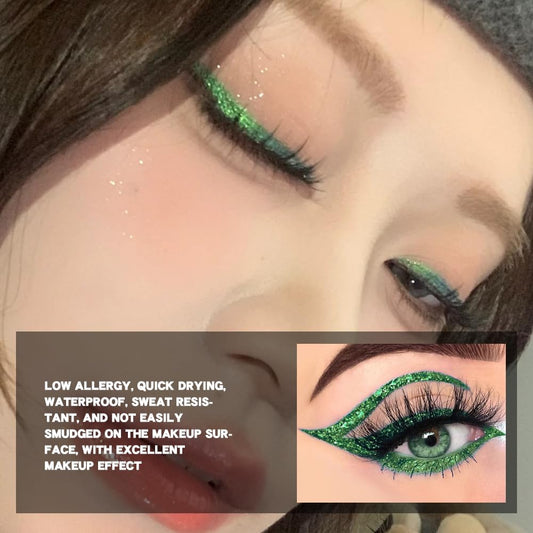 evpct 1Pcs Green Glitter Shimmer Liquid Eyeliner Eye Shadow Makeup Pencil Pen, Green Face Body Glitter False Eyelashes Lashes Freckles Accessories, Sparkle Metallic Colored Eyeliner Waterproof Smudge