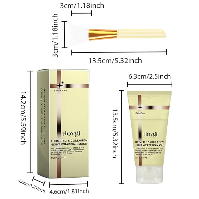 Turmeric Collagen Face Mask, Overnight Wrapping Face Mask Peel Off Facial Mask for Elasticity and Hydration, Reduce Sagging and Dullness for All Skin Type, 2.65 Fl Oz