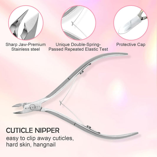Makartt Cuticle Trimmer with Cuticle Pusher, Silver Nail Trimmer Nail Care Manicure and Pedicure Kit with Stainless Steel Cuticle Nipper and Dual End Nail Pushers for Home Salon Use (Pack of 3 PCS)