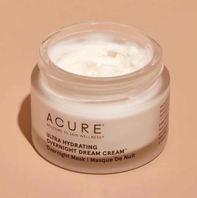Acure Ultra Hydrating Overnight Dream Cream - All Night Booster Mask for Dry Skin - Made with Melatonin & Hemp Seef Oil Extract for Intense Moisture - 1.7 Fl Oz