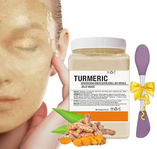 Jelly Mask Powder for Facials,Hyalorunic Acid Moisturizing Jelly Face Mask,Turmeric Jelly Face Mask,Face Masks with Double-ended Silicone Brush, 23 Fl Oz