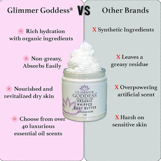 GLIMMER GODDESS Organic Whipped Body Butter (Sandalwood & Vanilla Bean) 8 oz