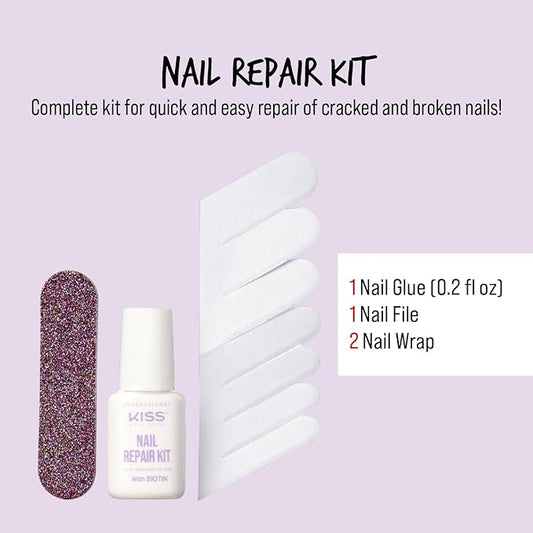 Nail Repair Kit for Damage, Broken, Cracked and Weak Nails - Biotin Infused Glue, File, and 2 Wraps - Made in Korea