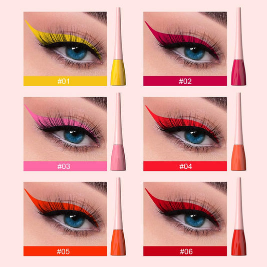 evpct 6Pcs Yellow Red Pink Tomato OrangeRed Brown Liquid Eyeliner Set Waterproof Eye Liners for Women, Eyes Wing Colored Eyeliner delineador de ojos a prueba de agua contra el agua blanco para ojos